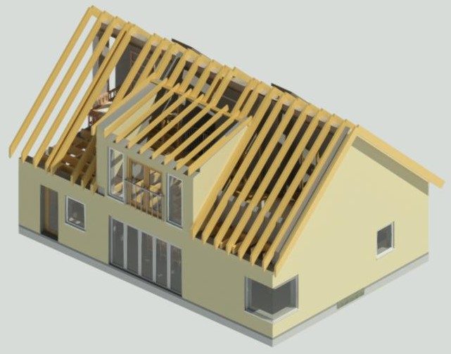 Structural model of a villa roof with rafters